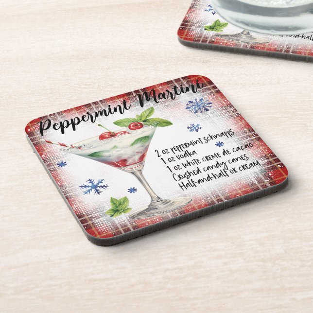 Cute Christmas Peppermint Martini Drink Recipe Coaster (Left Side)