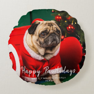 Cute Christmas Peppy Dog Pet Photo Lover Red Green Round Pillow