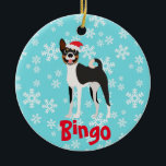Cute Christmas Personalized  Basenji Black Tan Ceramic Ornament<br><div class="desc">This design was created though digital art. It may be personalized in the area provide or customizing by choosing the click to customize further option and changing the name, initials or words. You may also change the text colour and style or delete the text for an image only design. Contact...</div>