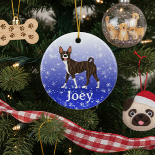 Cute Christmas Personalized Basenji Brindle Ceramic Ornament