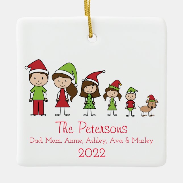 Cute Christmas Personalized Family With Dog Cerami Ceramic Ornament (Front)