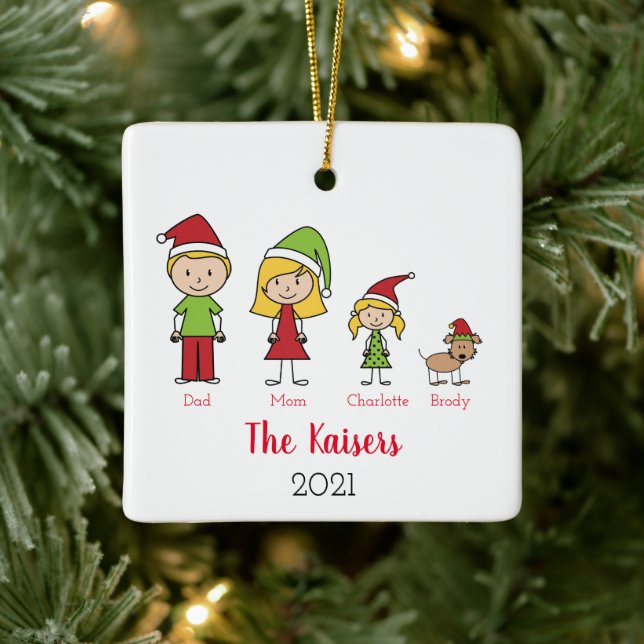 Cute Christmas Personalized Family With Dog Ceramic Ornament (Tree)