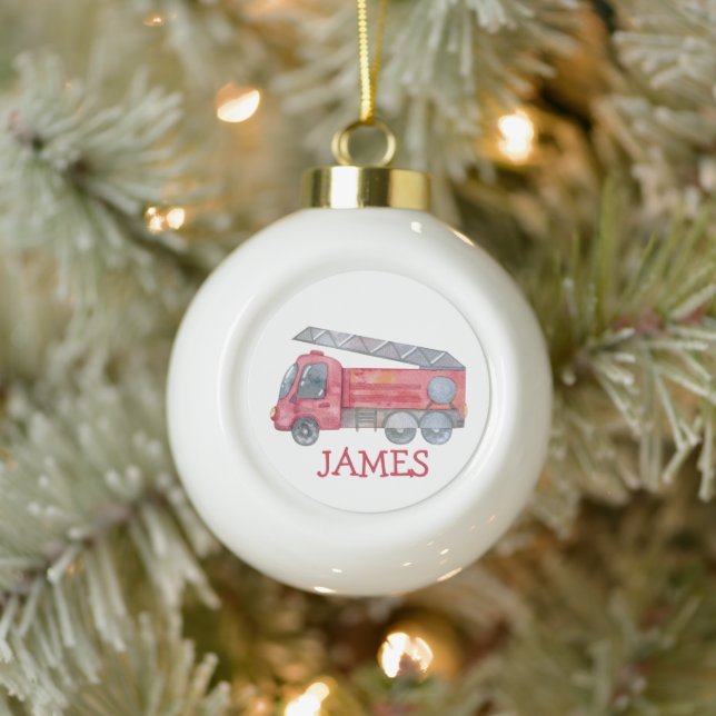 Cute Christmas personalized fire truck ornament (Tree)