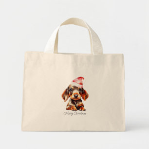 Cute Christmas Pet Dachshund Puppy  Mini Tote Bag