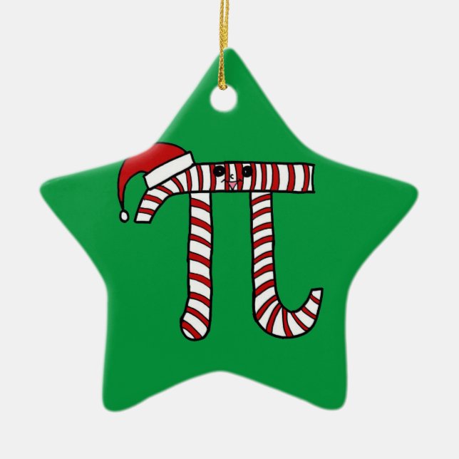 Cute Christmas Pi Ornament (Green Background) (Front)