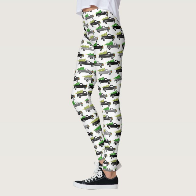 Cute Christmas Pickup Trucks Trees Holidays Xmas Leggings (Left)