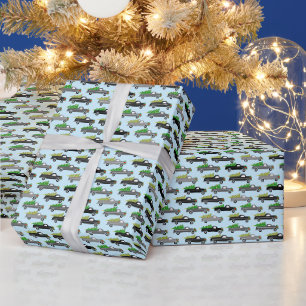 Cute Christmas Pickup Trucks Trees Retro Xmas Gift Wrapping Paper