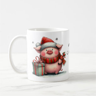 Cute Christmas Pig in a Santa Hat Coffee Mug