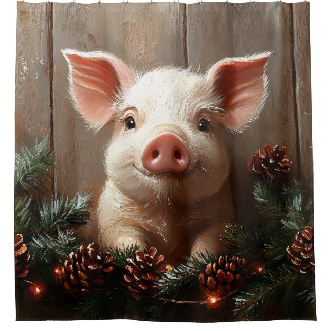 Cute Christmas Pig Rustic Painting (Front)