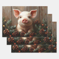 Cute Christmas Pig Rustic Painting Decoupage