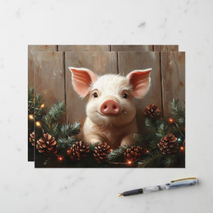 Cute Christmas Pig Rustic Scrapbook Paper