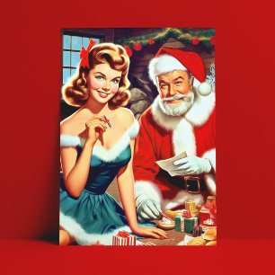 Cute Christmas Pin-up and Santa Claus Postcard