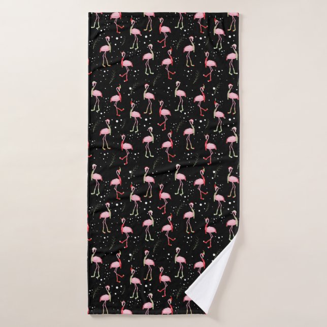 Cute Christmas pink flamingo pattern Bath Towel (Bath Towel)