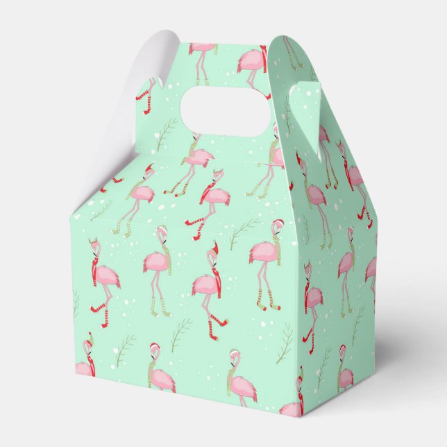 Cute Christmas pink flamingo pattern Favor Box (Front Side)