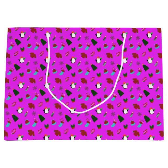 Cute Christmas Pink Large Gift Bag (Front)