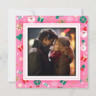 Cute Christmas Pink Photo Frame Holiday Card