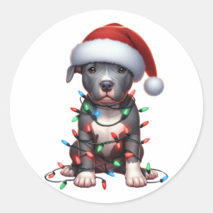 Cute Christmas Pitbull Classic Round Sticker