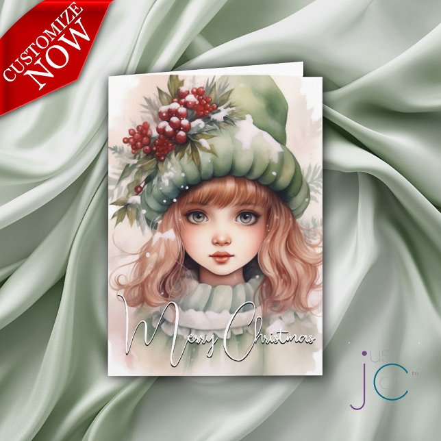 Cute Christmas Pixie Holiday Card (Customizable text )