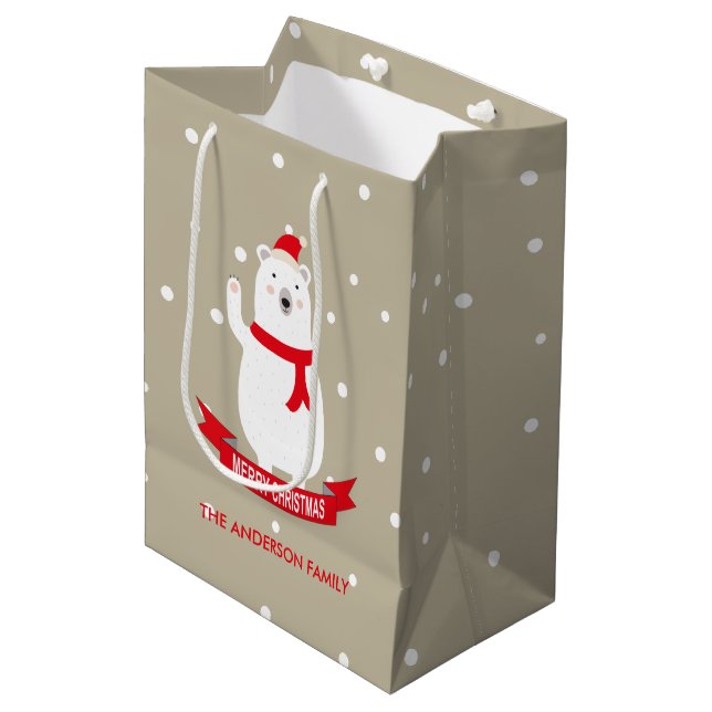Cute Christmas Polar Bear Customizable Medium Gift Bag (Front Angled)