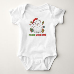 Cute Christmas Polar Bear Illustration Baby Bodysuit