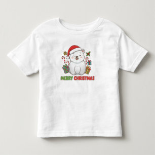 Cute Christmas Polar Bear Illustration Toddler T-shirt