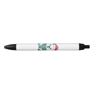 Cute Christmas Polar Bear in Festive Sweater Black Ink Pen