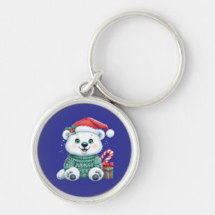 Cute Christmas Polar Bear in Festive Sweater Keychain