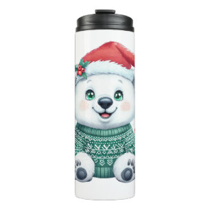Cute Christmas Polar Bear in Festive Sweater Thermal Tumbler