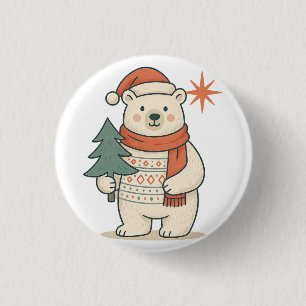 Cute Christmas Polar Bear Scandinavian Winter 1 Inch Round Button