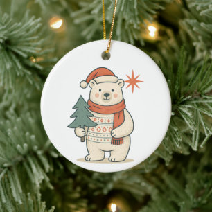 Cute Christmas Polar Bear Scandinavian Winter Ceramic Ornament