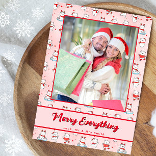 Cute Christmas Polar Bear Seamless Pattern Photo Holiday Card