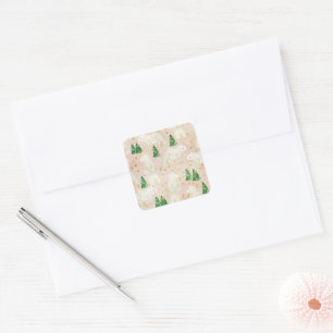 Cute Christmas Polar Bears in Evergreen Forest Square Sticker