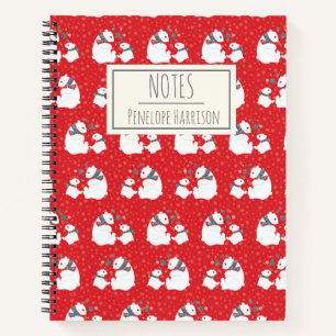 Cute Christmas Polar Bears Red Personalized Notebook