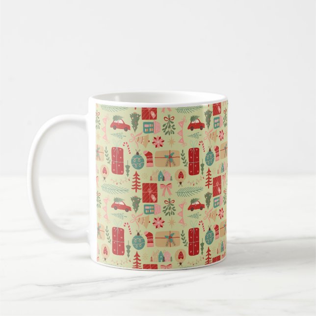 Cute Christmas Preppy Pink Mint Green Illustration Coffee Mug (Left)
