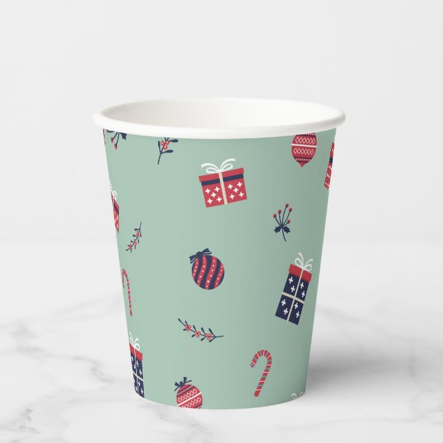 Cute Christmas Presents Ornaments Pattern Paper Cups (Front)