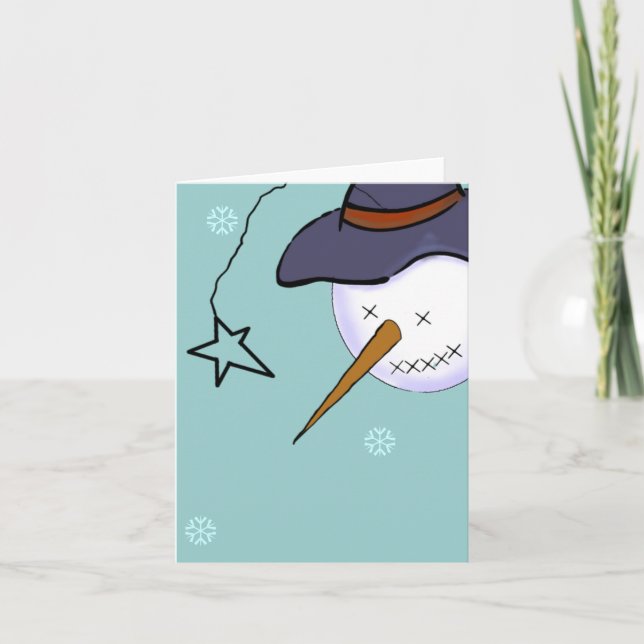 Cute Christmas Primitive Snowman Blank Holiday Card (Front)