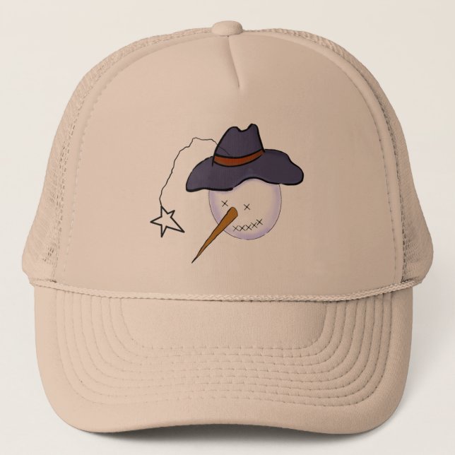 Cute Christmas Primitive Snowman Trucker Hat (Front)