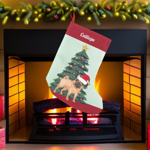 Cute Christmas Pug in Santa Hat Personalized Pet Small Christmas Stocking