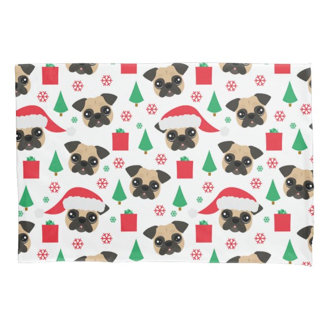 Cute Christmas Pug Pillowcase (Front)