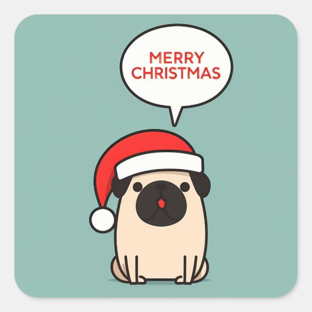 Cute Christmas Pug Square Sticker (Front)