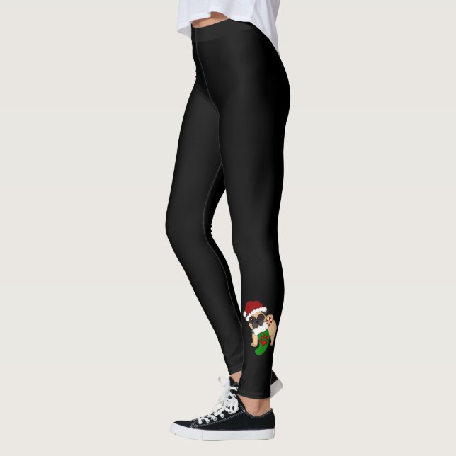 Cute Christmas Pug Stocking Leggings (Left)