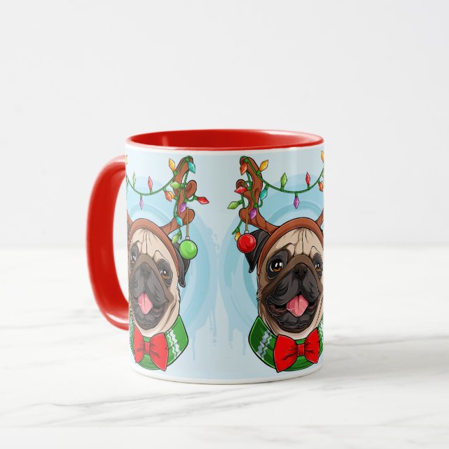 Cute Christmas Pugs Mug (Front Left)