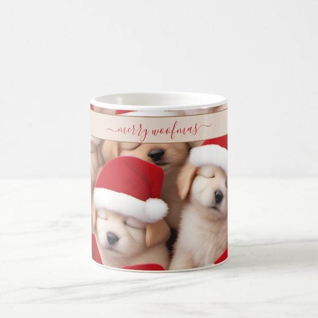Cute Christmas Puppies Dog Lover Name Mug (Center)