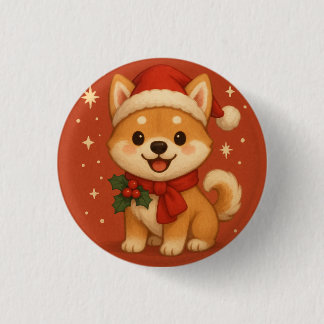 Cute Christmas Puppy 1 Inch Round Button