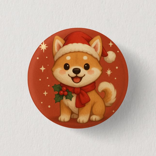Cute Christmas Puppy 1 Inch Round Button (Front)