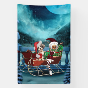 Cute christmas puppy and elf banner