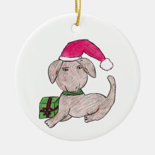 Cute Christmas Puppy Ceramic Ornament