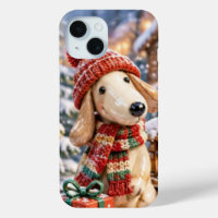 Cute Christmas Puppy Dog in Winter Knit Hat