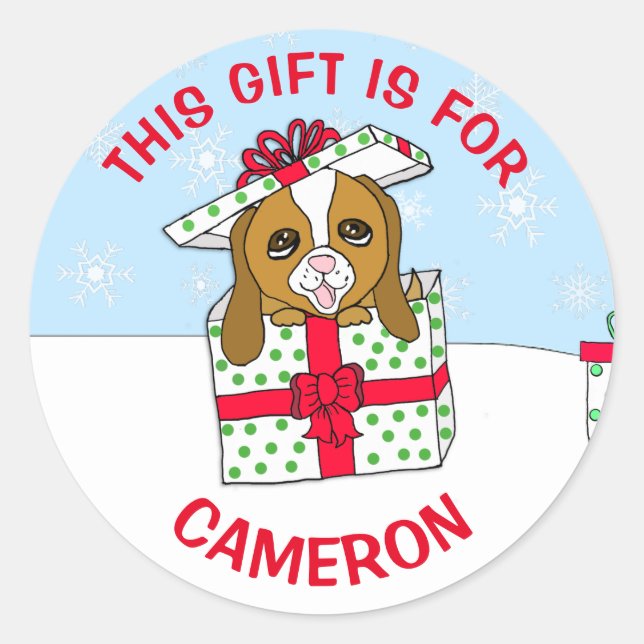 Cute Christmas Puppy Dog Personalized Gift Tag (Front)