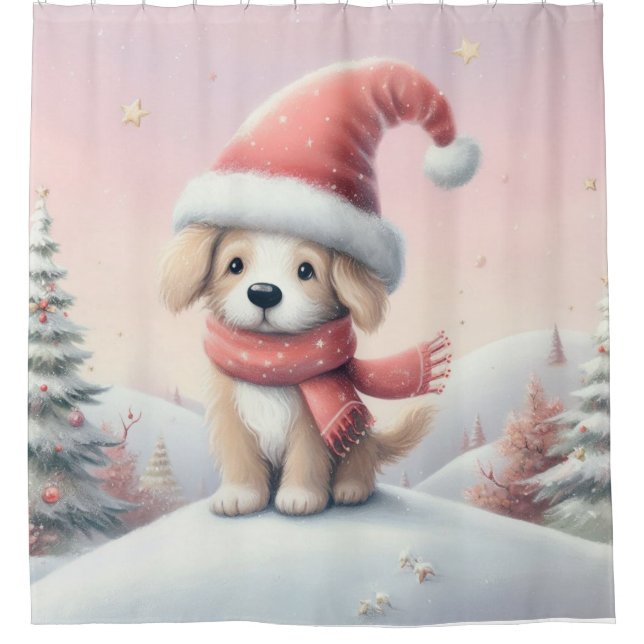 Cute Christmas puppy in santa hat (Front)